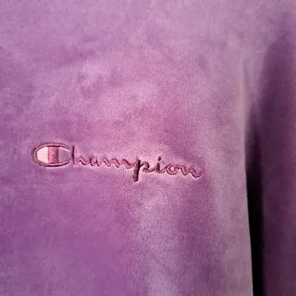 Champion Plush Velour Purple Jersey Lined Scuba Hood Pullover Hoodie Wms Large - Picture 3 of 6